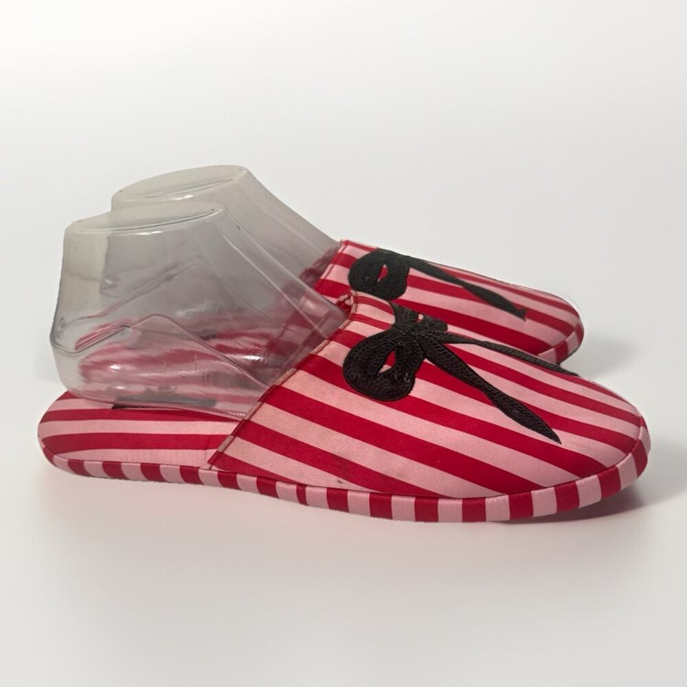 Victorias Secret Satin Slippers Bow Womens Large Silky Red Pink Striped Sequins
